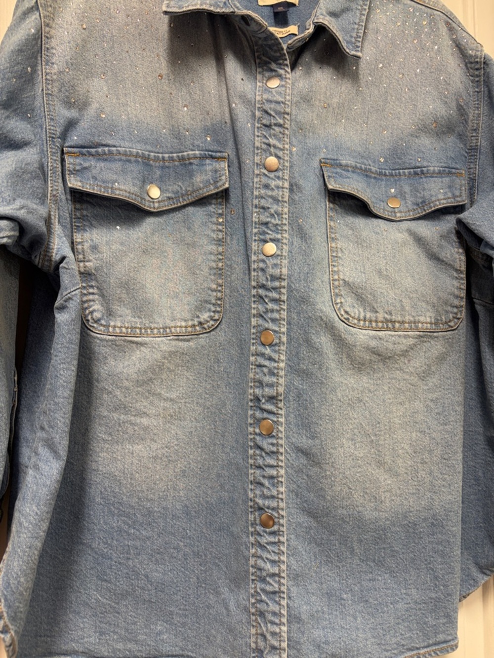 Universal Thread Light Blue Denim Snap-Front Jacket with Rhinestones - Picture 4 of 10